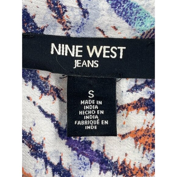 Nine West Women 3/4 Sleeve 1/2 Button Floral Animal Print Boho Top Shirt Size S - Picture 4 of 12